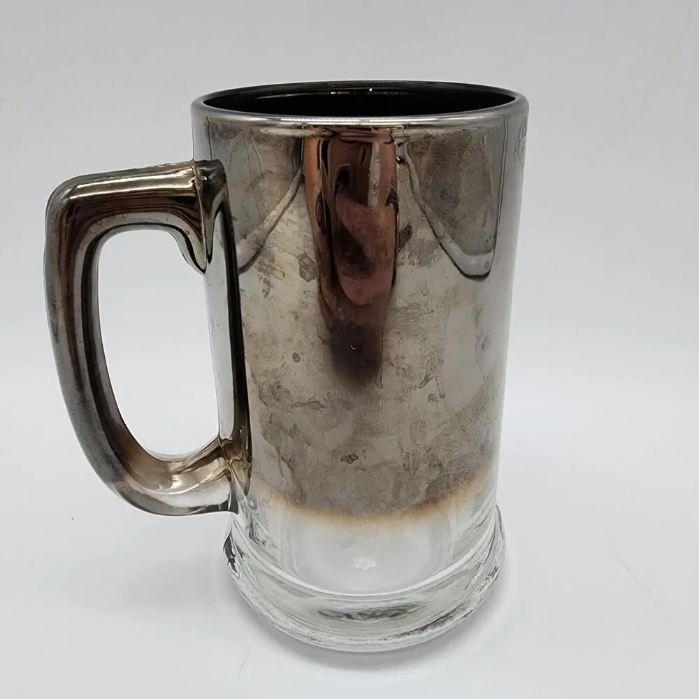 Vintage Disney World Glass Mug Stein Epcot Center Handle Silver Mirrored Etched